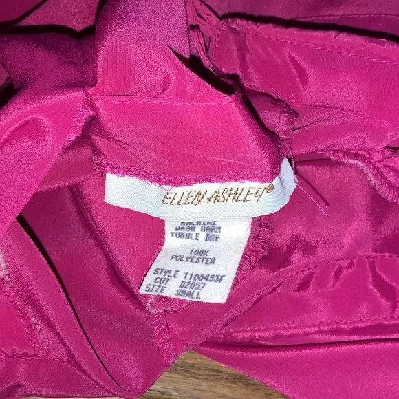 Vintage Fuschia Hot Barbie Pink Short Sleeve Satin Like Dressy Blouse Size Small - Picture 4 of 10